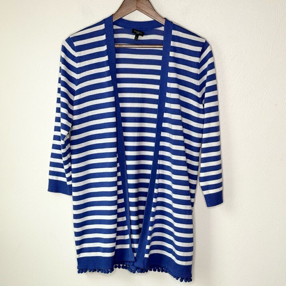 Talbots Blue and White Vertical Striped Cardigan - Women’s US M Petite